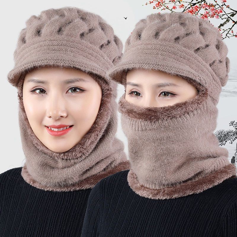 Womens Winter Plush Velvet Hats Thick Windproof Hooded One Size Scarf Hat Neck Warmer: 3 - 5 Days Free Delivery Only UK