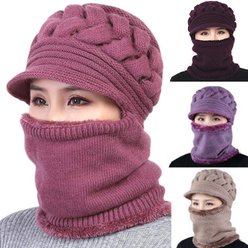 Womens Winter Plush Velvet Hats Thick Windproof Hooded One Size Scarf Hat Neck Warmer: 3 - 5 Days Free Delivery Only UK