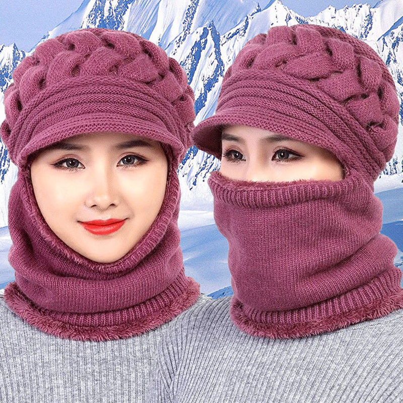 Womens Winter Plush Velvet Hats Thick Windproof Hooded One Size Scarf Hat Neck Warmer: 3 - 5 Days Free Delivery Only UK